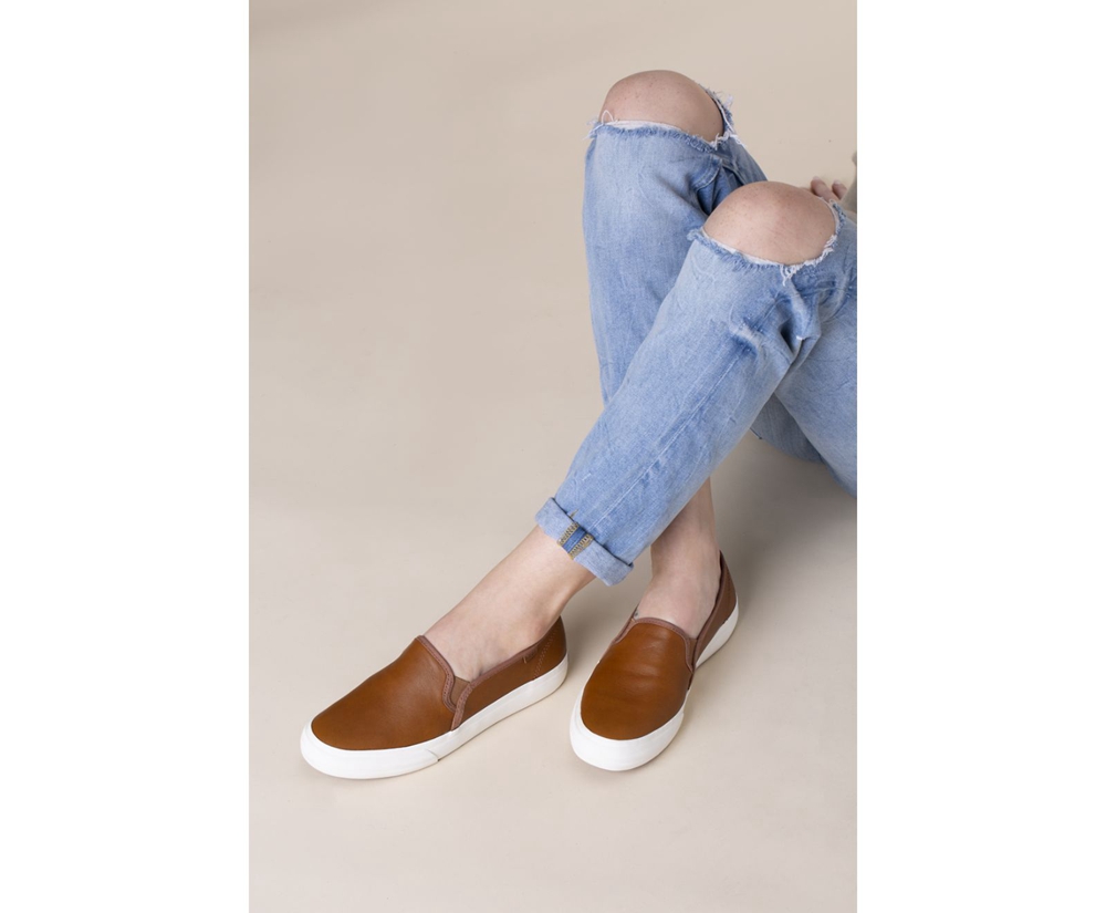 Keds brown leather slip ons Clearance